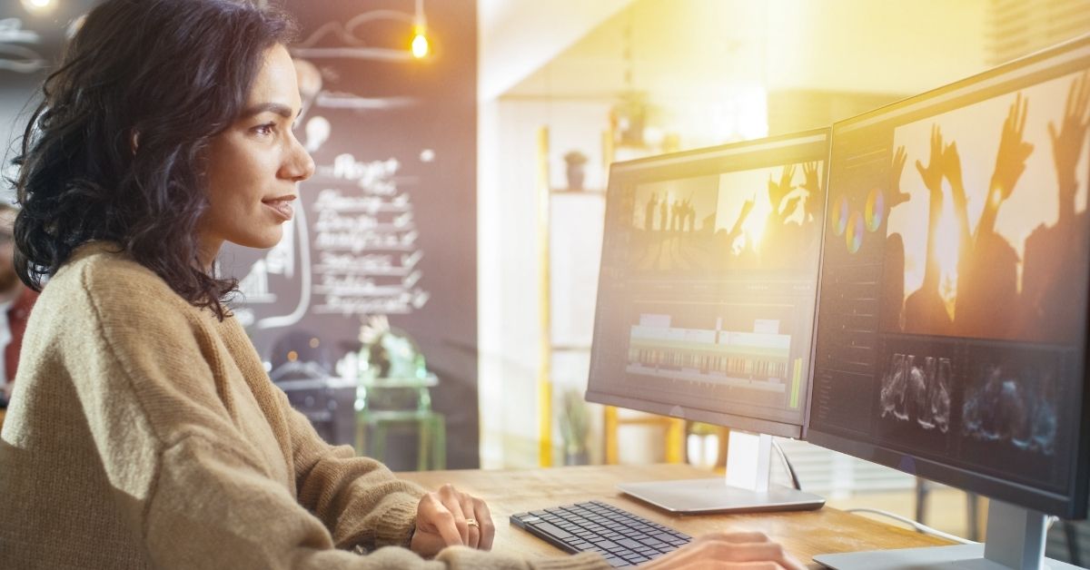 Woman editing conference videos